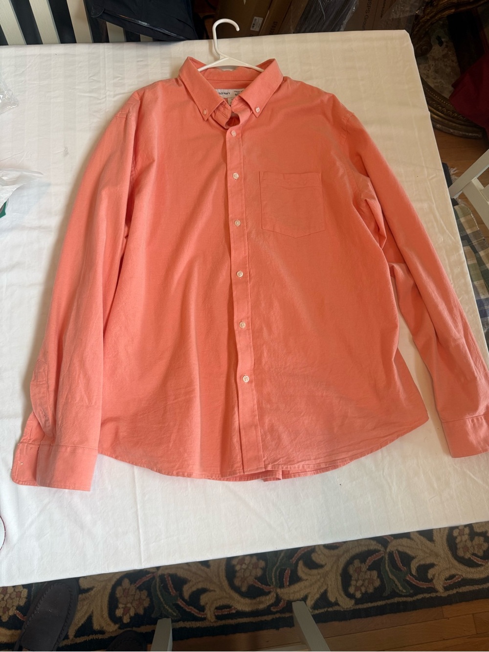 Old Navy Men's Coral-Peach Long Sleeve Button-Down Shirt - Picture 3 of 12